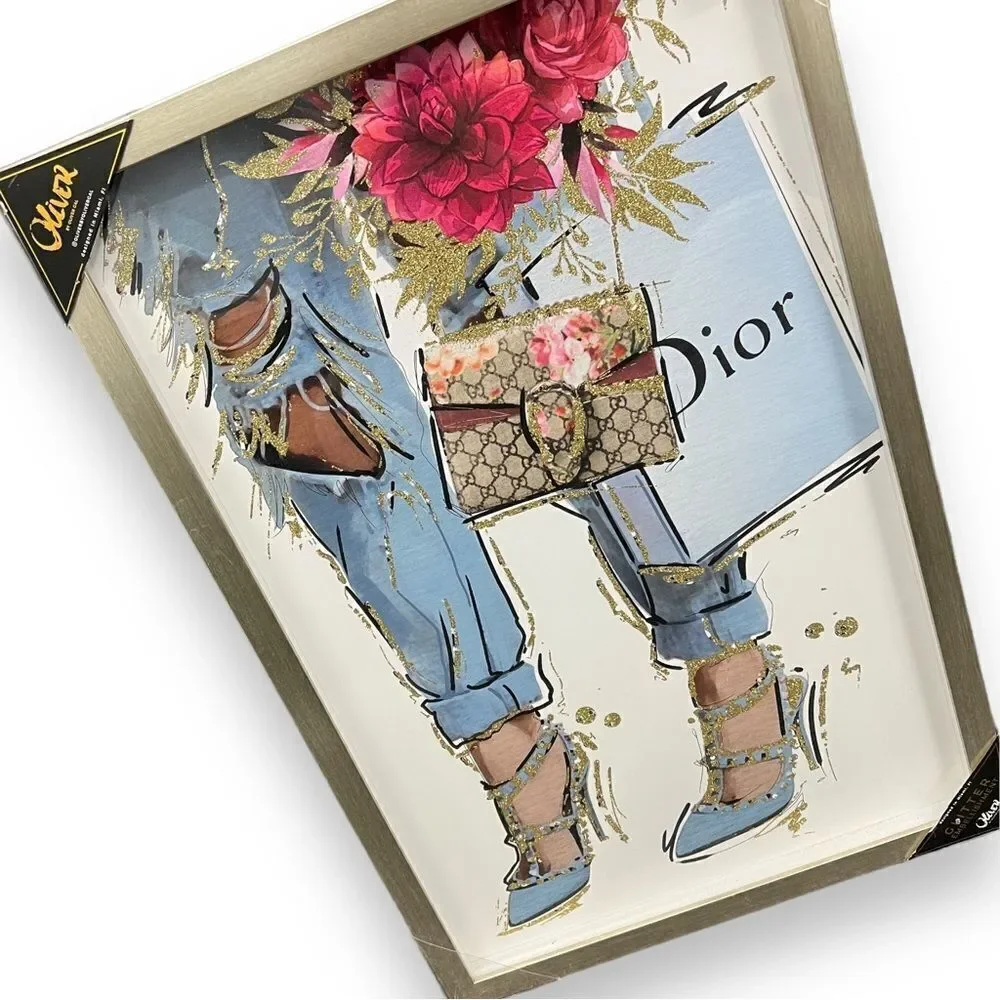 Oliver Gal Glass Frame Fashion Designer Handbag Shopping Floral Spring Wall‎ Art
